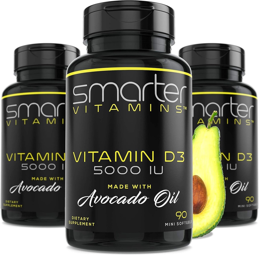 (3 ambalaj) Vitamină mai inteligentă D3 5000 UI în ulei de avocado 125mcg 270 Mini Softgels