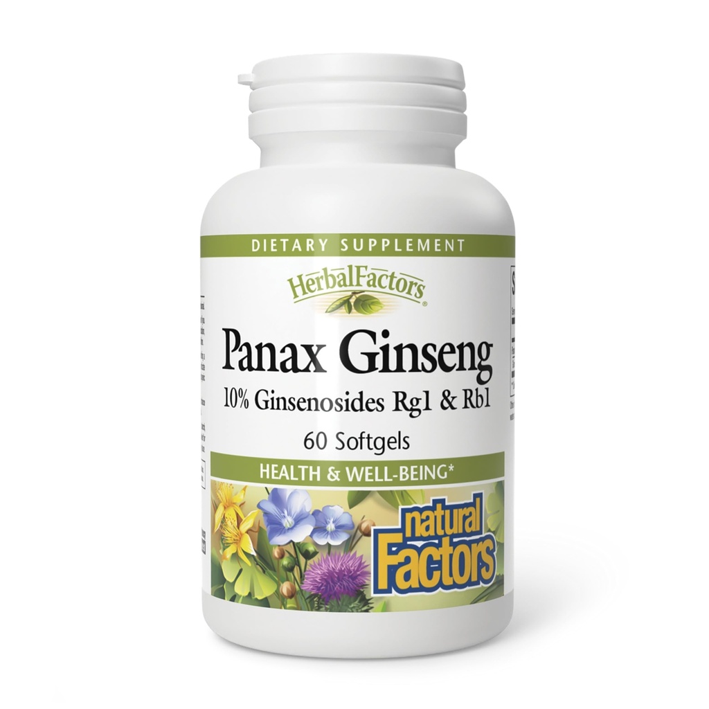 HerbalFactors by Natural Factors, Panax Ginseng, Promoveaza rezistenta la stresul de zi cu zi si un Well-Being sanatos, 60 softgels (60 portii)