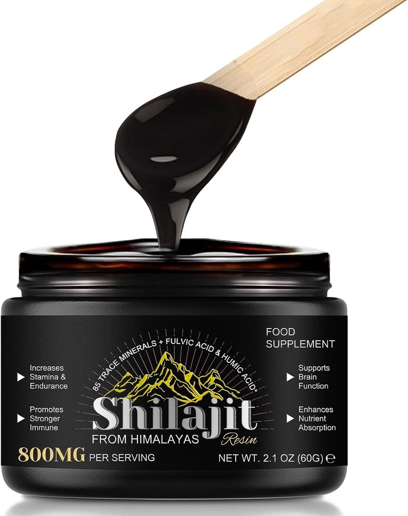 800 Mg Himalayan Shilajit Resin, Shilajit Pure Himalayan Organic, Shilajit Pur cu acid humic, Acid fuzilic & 85+ Complex de Minerale Trace, Supliment Gel pentru Energie și Suport Imun, Bărbaţi & Femei, 60g