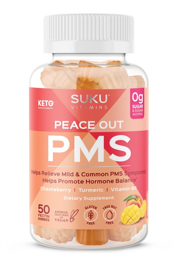SUKU Vitamine - PMS Gummy Supliment cu Chasteberry pentru a elibera PMS și Menopause Peach Mango Gummies (50 Conte)