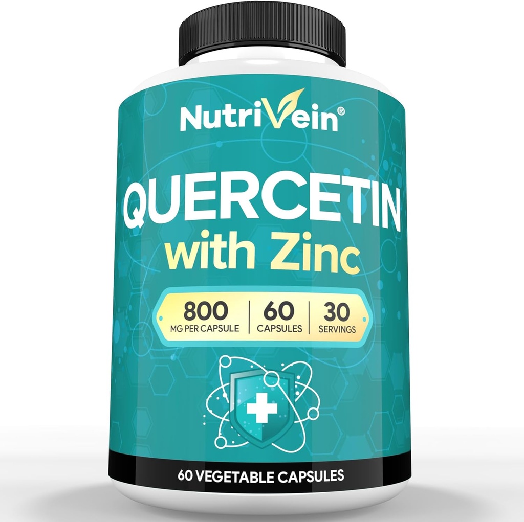 Nutrivein Zinc Querbetin Supliment combinat - îmbunătățit-Absorbție Quercetină cu zinc pentru respirație, Cardio, Immun, și Full-Body Support - Biodisponibilitatea maximă
