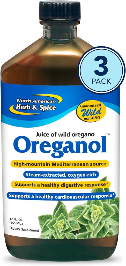 Nord-american Herb & Spice Oreganol P73 Juice - 12 fl oz - Pachet de 3 - Ulei Oregano sălbatic - Heart & Digestive Health - Rinichi, Pancreas & Liver Support - Non-GMO - 173 Total Servings