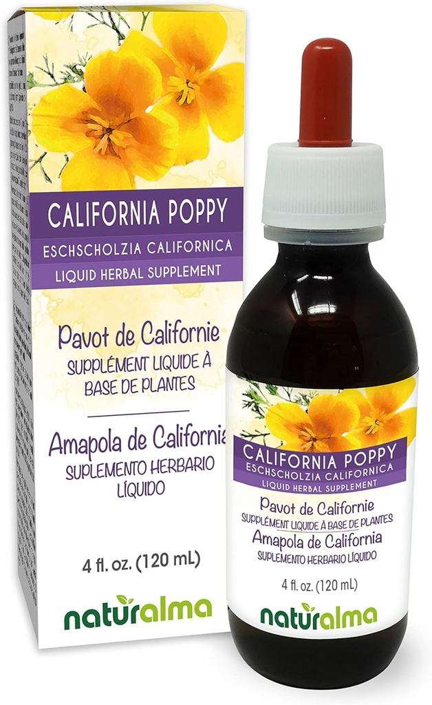 Naturalma Eschscholzia (Eschscholzia californica) planta de tinctură fără alcool - 4 fl oz Extract lichid în picături - Supliment vegetal - Vegan
