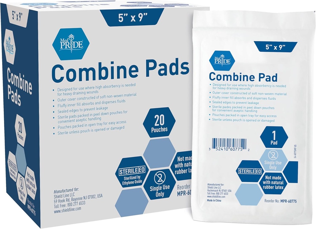 MED PRIDE Nonstick Steile Abd Combine Pads 5x9 in Extra Absorbtion Chirurgical Dressing for Heavy Leakage (40 Count)