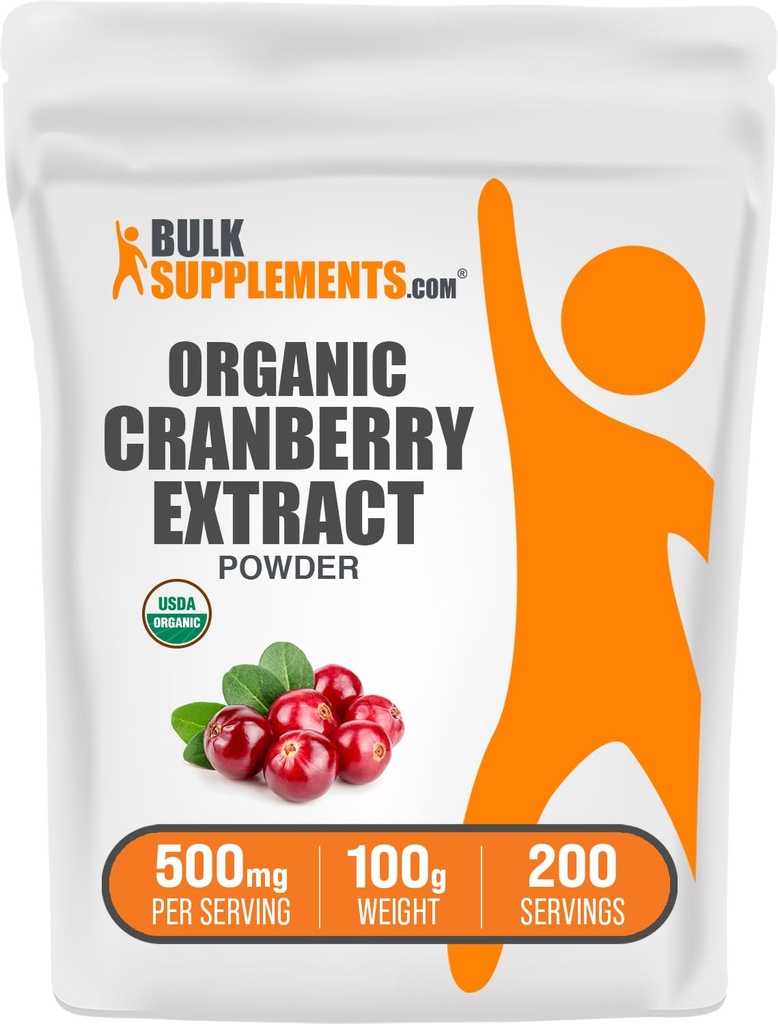 BulkSupplements.com Organic Cranberry Extract de pulbere - Organic Cranberry Aroma de pulbere, Sursa de Vaccinium Macrocarpon Fruit - Vegan & Gluten gratuit, 500 mg per Serving, 100g (3.5 oz) (Pachet de 1)