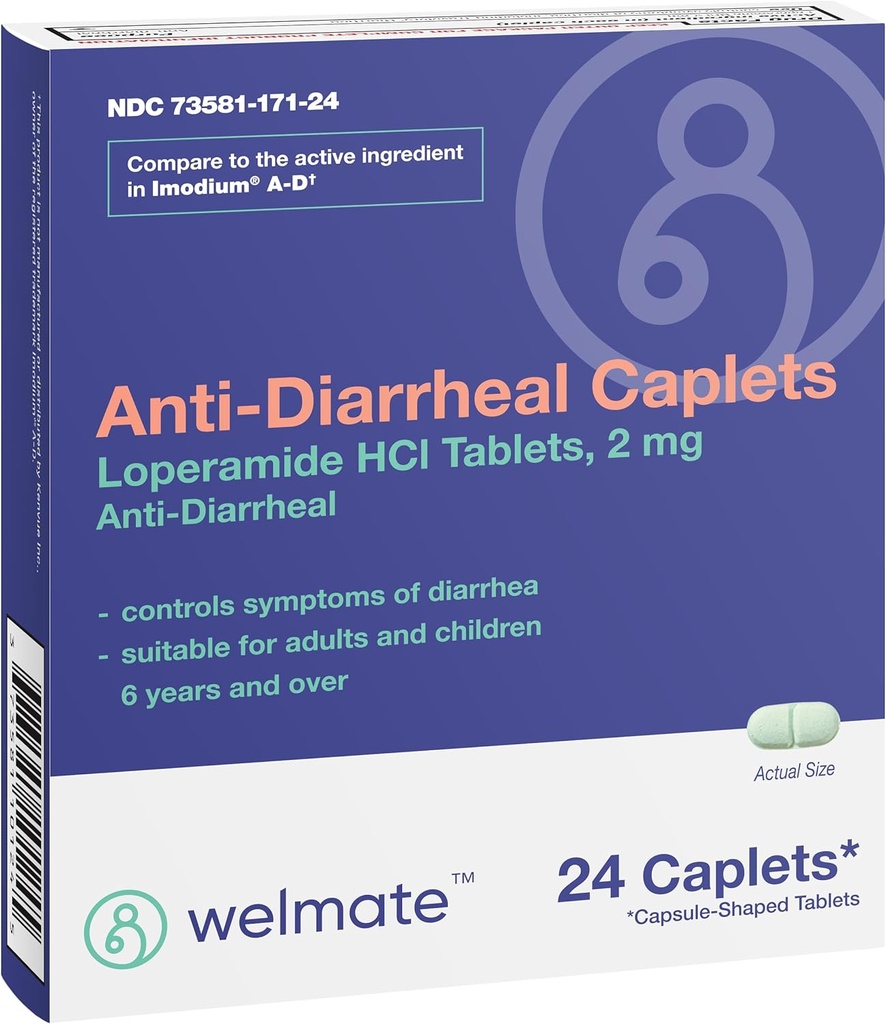 BLEMATE - Caplete anti-Diareice (24 Caplete) - Loperamidă HCL 2 mg - Diaree Symptom Reliever - Reliever pentru stomac înfundat - Pastile anti-Diaree - Medicamente pentru supra-contor