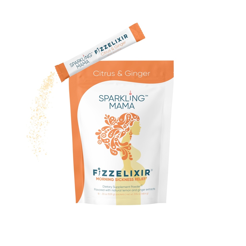 SPARKLING MAMA: Dimineața băutură de boală, Fizzelixir Efervescent Mix Setles Stomacul, Sarcina, Primul Trimester, IBS, Greață, Statele Unite ale Americii Made (Vitamina B6, Magneziu & Acid folic), Citrus & Ginger 18 Sticks
