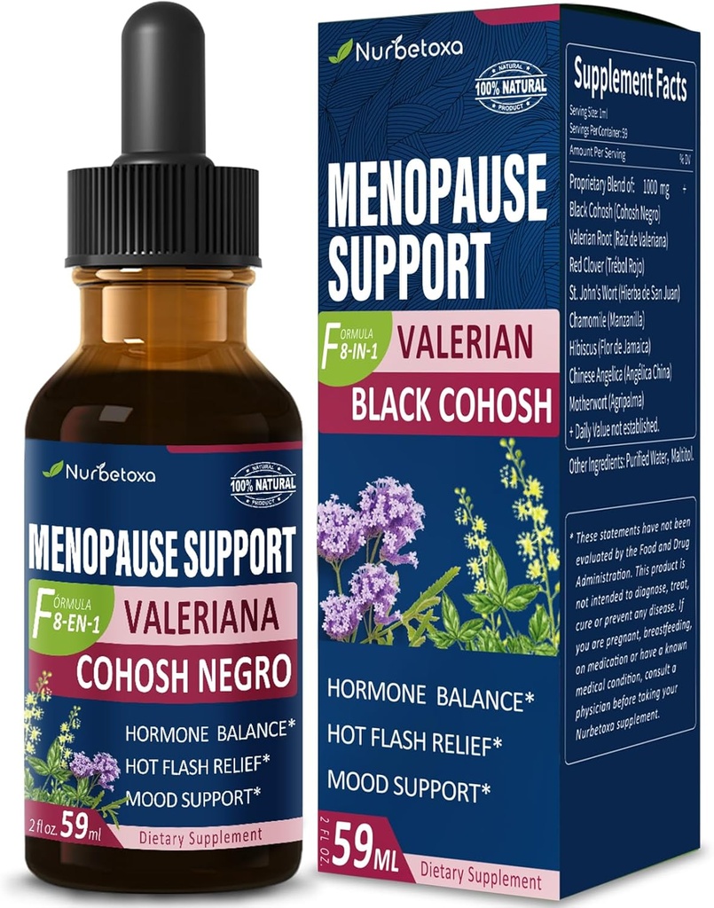 Supliment alimentar Menopause de sprijin picături, Estroven Menopause Relief Tinctură pentru Flash-uri calde și transpirații de noapte cu negru Cohosh, Valerian. 2 oz
