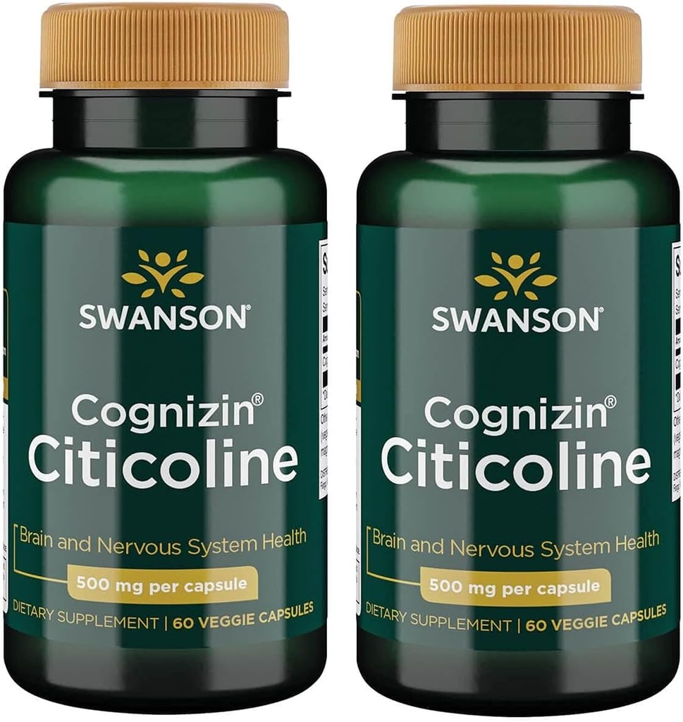 Swanson Cognizin Citicolină 1000 Milligrams 60 Veg Capsule (2 ambalaj)