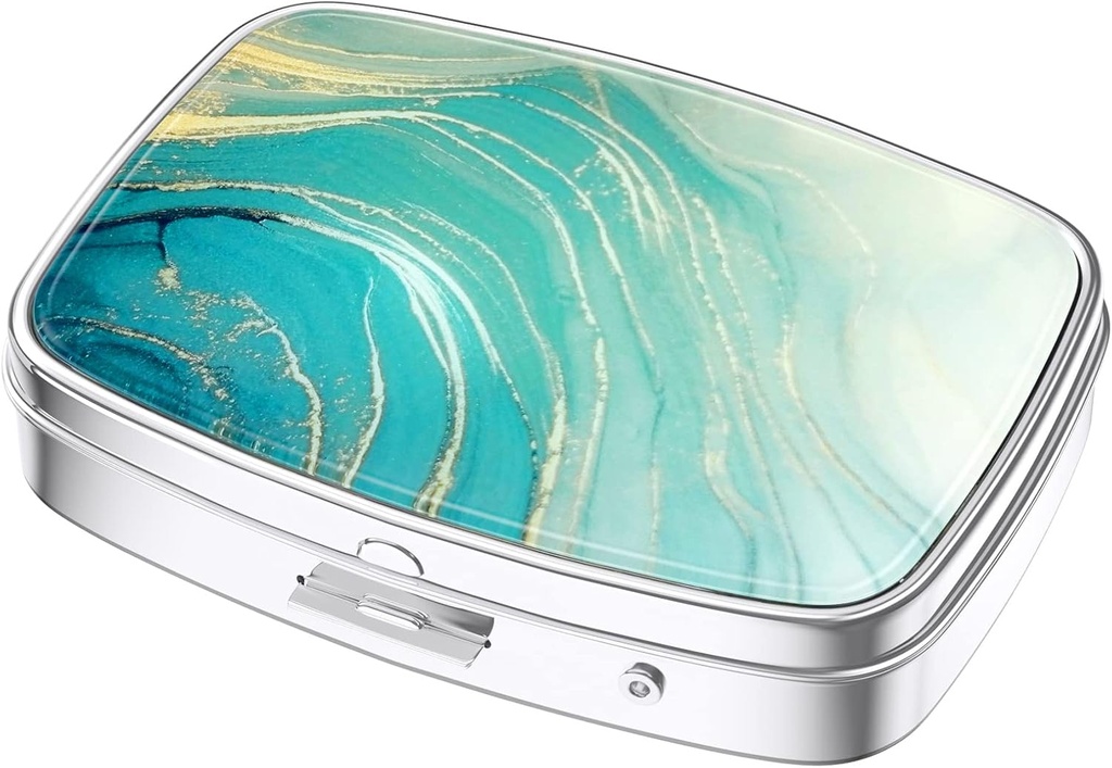Nipichsha Pill Box, mini caz Pilula pentru Purse & Pocket, Cute Travel Medicine Organizator, Portable Medicine Container Holder to Hold Vitamine, Medicamente, Ulei de pește și Suplimente, Teal Marble