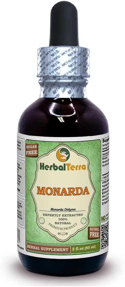 Monarda (Monarda Didyma) Glicerit, Extract lichid de plante uscate organice de origine vegetală și animală (denumit în continuare: HerbalTerra, fabricat cu mândrie în SUA) 2 fl.oz (60 ml)
