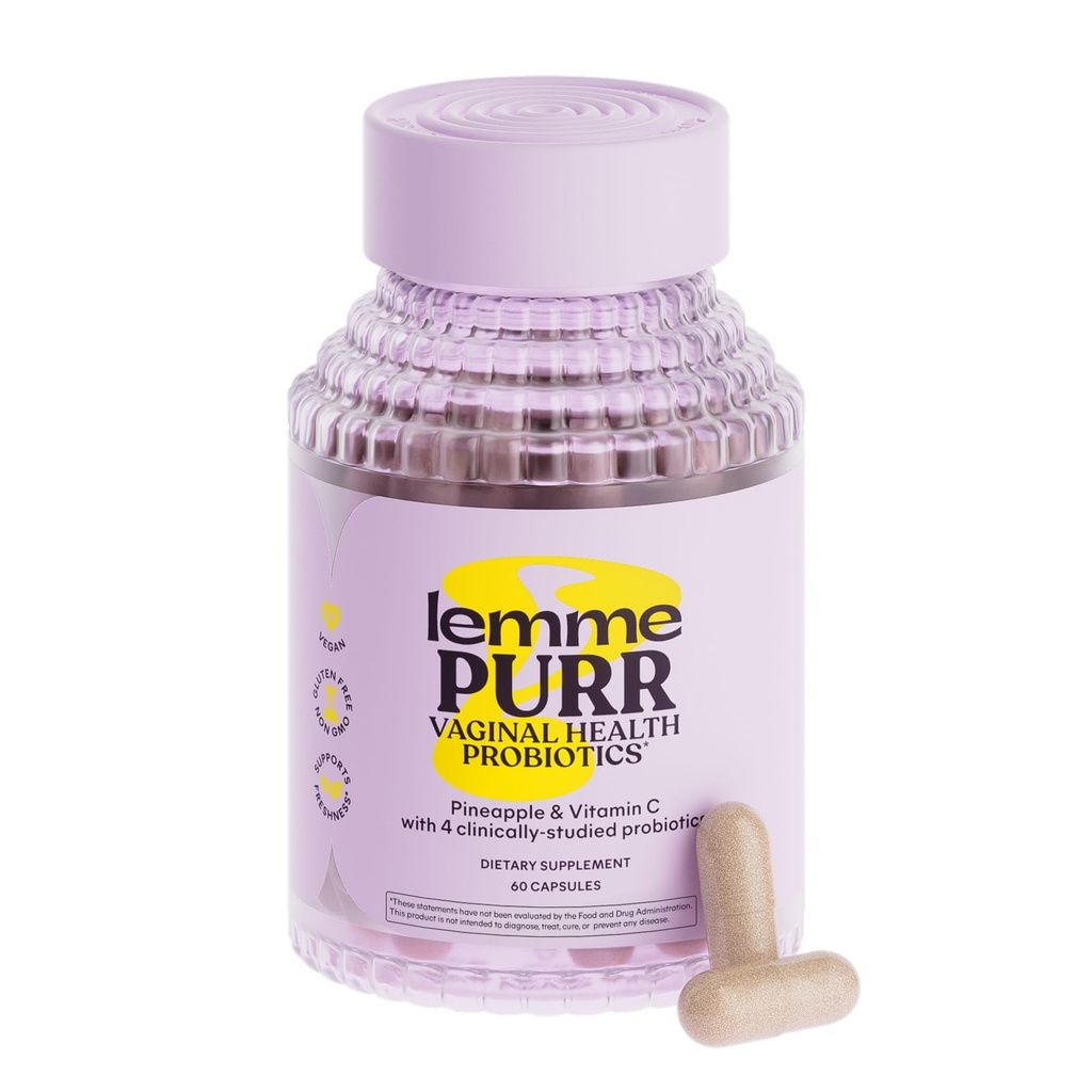 Lemme Purr Probiotice vaginale pentru femei - Promoveaza echilibrul pH-ului, sanatoasa Vaginal Odor & Tract urinar Health w/L Lactobacillus Blend, tulpini testate clinic, Ananas & Vitamina C - 60 Capsule vegetale