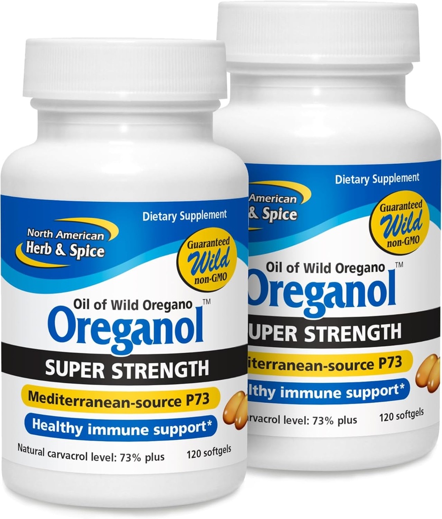 America de Nord HERB & SPICE Super Putere Oreganol P73 - Pachet de 2, 120 Softgels - Suport Sistem imunitar - Non-GMO, Vegan Friendly - 240 Serviri totale