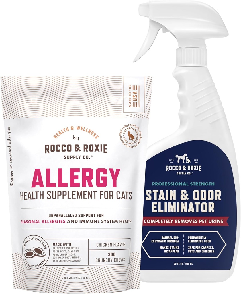 Rocco & Roxie Cat Alergia Suplimente & Stain & Odor Eliminator Bundle