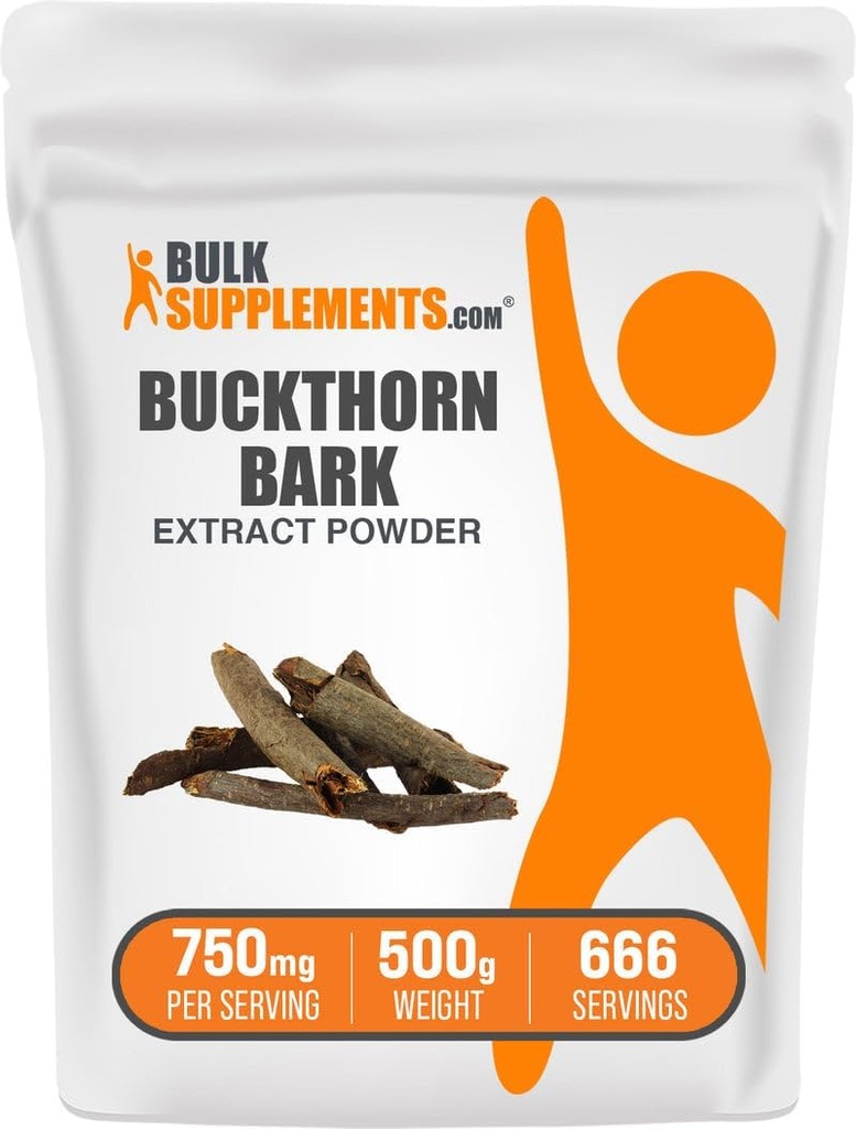 BulkSupplements.com Buckthorn Bark Extract pulbere - Buckthorn Bark Powder, Herbal Supplement - Vegan & Gluten gratuit, 750mg per Serving, 500g (1.1 lbs) (Pachet de 1)
