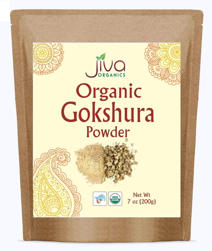 Jiva Organics Gokshura Powder 7 Ounce Bag - Non-GMO, Pur, Full Spectrum Tribulus - Indian Origin