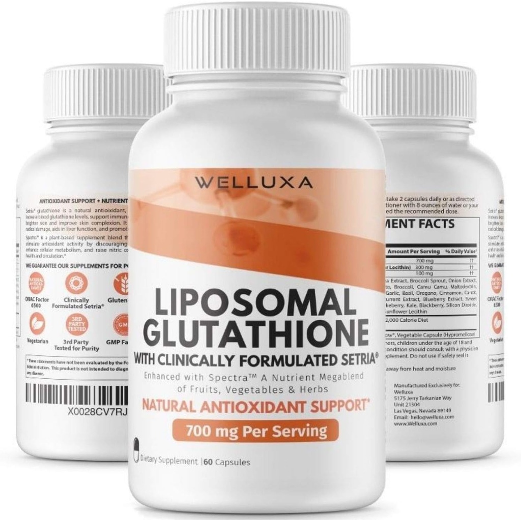 Glutationa lipozomal (Setria® 700 mg) - Glutationa - Supliment glutationa - Forma activă Glutationa pură - Absorbţie crescută - Antioxidant non-Global, Detox, Cardiovascular, Sănătate Imunală (60 ct)