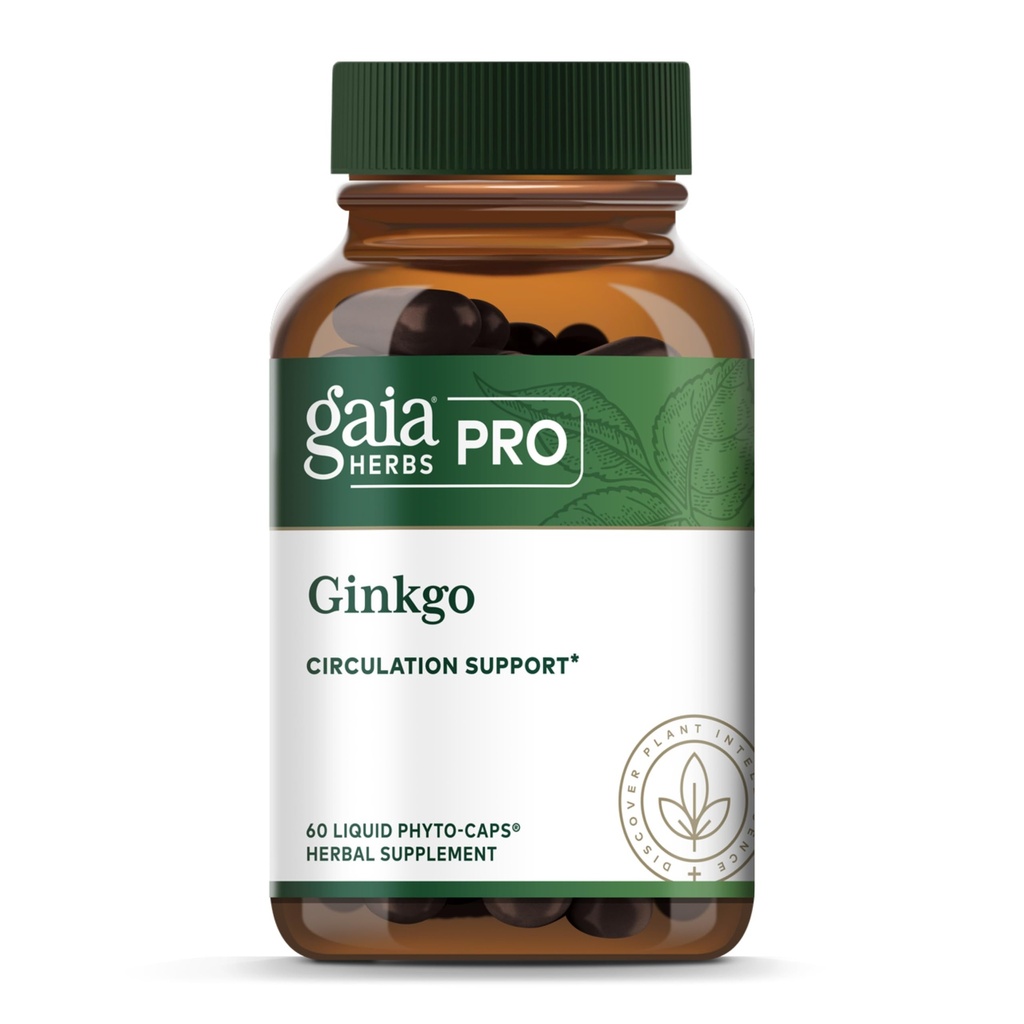 GAIA HERBS PRO Ginkgo - Supliment de suport pentru fluxul sanguin sănătos şi funcţia cerebrală* - Suplimentul de suport pentru circulaţia sângelui * cu extractul de frunze Ginkgo - 60 fito-caps lichide (30 Servings)