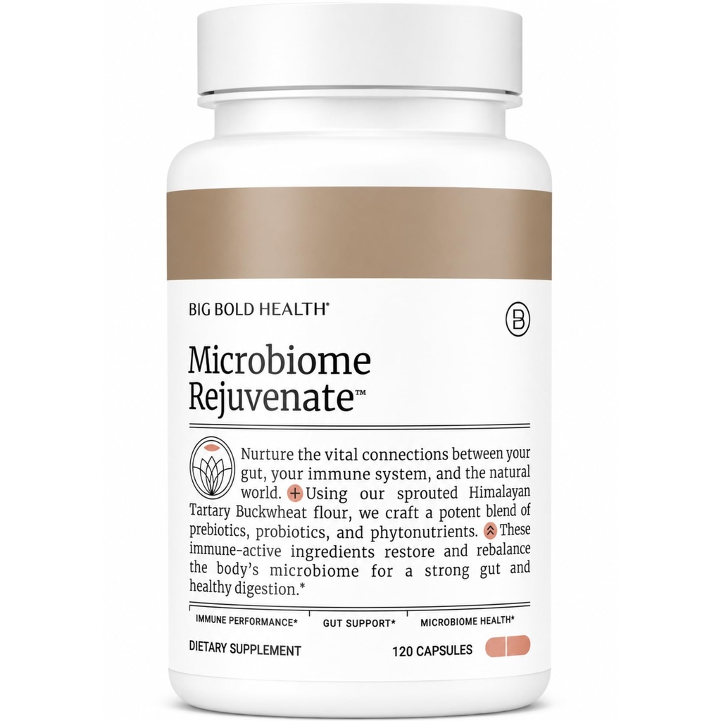 BIG BOLD HELK Microbiome Întinerire Prebiotic + Probiotic Supliment pentru Gut Health & Immune System Support - cu Immune-Active Himalayan Tartar Buckwheat - Gluten-Free (120 capsule vegetariene)