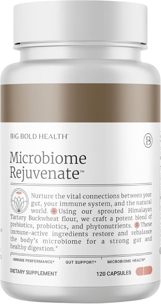 BIG BOLD HELK Microbiome Întinerire Prebiotic + Probiotic Supliment pentru Gut Health & Immune System Support - cu Immune-Active Himalayan Tartar Buckwheat - Gluten-Free (120 capsule vegetariene)