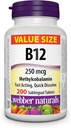 Webber Naturals Vitamina B12 250 mcg Metilcobalamină, 200 comprimate sublinguale