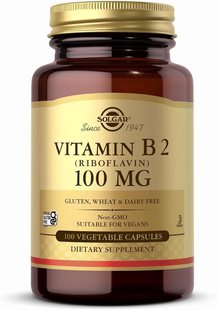 Solgar Vitamina B2 (Riboflavin) 100 mg - 100 capsule vegetale - non-GMO, Vegan, Gluten Free, Dairy Free, Kosher - 100 Servings