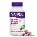 Natrol rapid dizolva vitamina D3 2000 UI, Supliment alimentar pentru sanatatea osoasa si comuna, Supliment de suport osos, 90 comprimate, 90 zile de aprovizionare