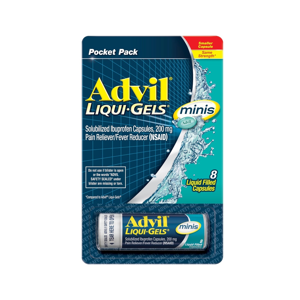 Advil Liqui-Gels mini-durere Reliever și Reductor de febră, Pain Medicine pentru adulți cu Ibuprofen 200mg pentru ameliorarea durerii - 8 capsule umplute cu lichid