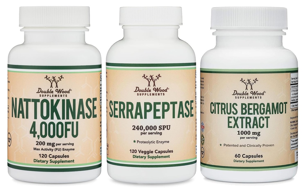Suplimentul la nattokinază (120 capsule), Serapeptază (120 capsule), Citrus Bergamot (60 capsule)