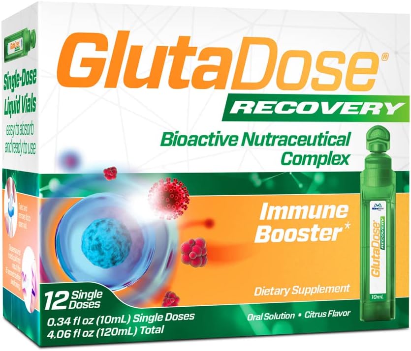 GlutaDose Recuperare Imunitate Supliment - Vitamine lichide Suport imun pentru copii & Adulți, Rece & Flu Pachetul de îngrijire (Glutatione Astragalus Echinacea acerola) Booster imun pentru femei Bărbaţi - 12 flacoane