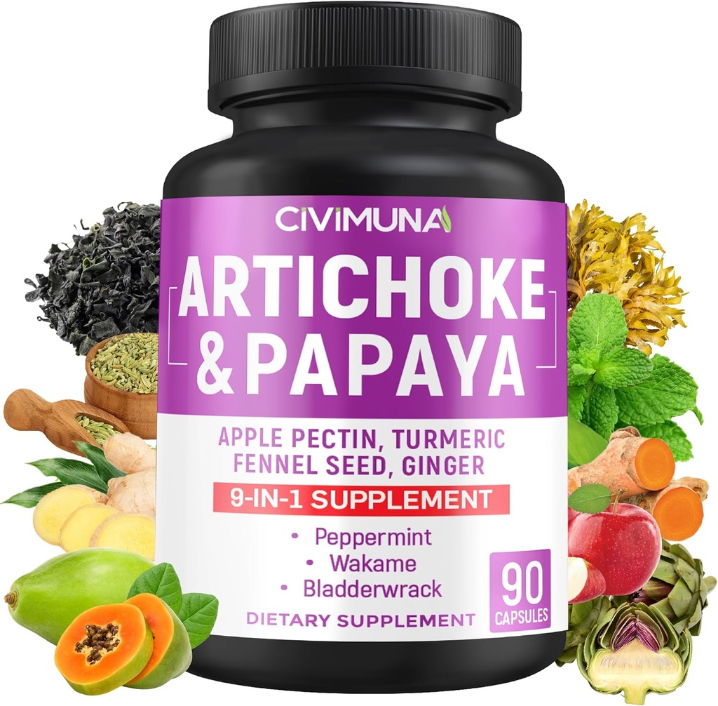 Capsule de anghinare cu Anghinare, Papaya, Apple Pectin şi mai mult - 90 capsule pentru 3 luni de aprovizionare