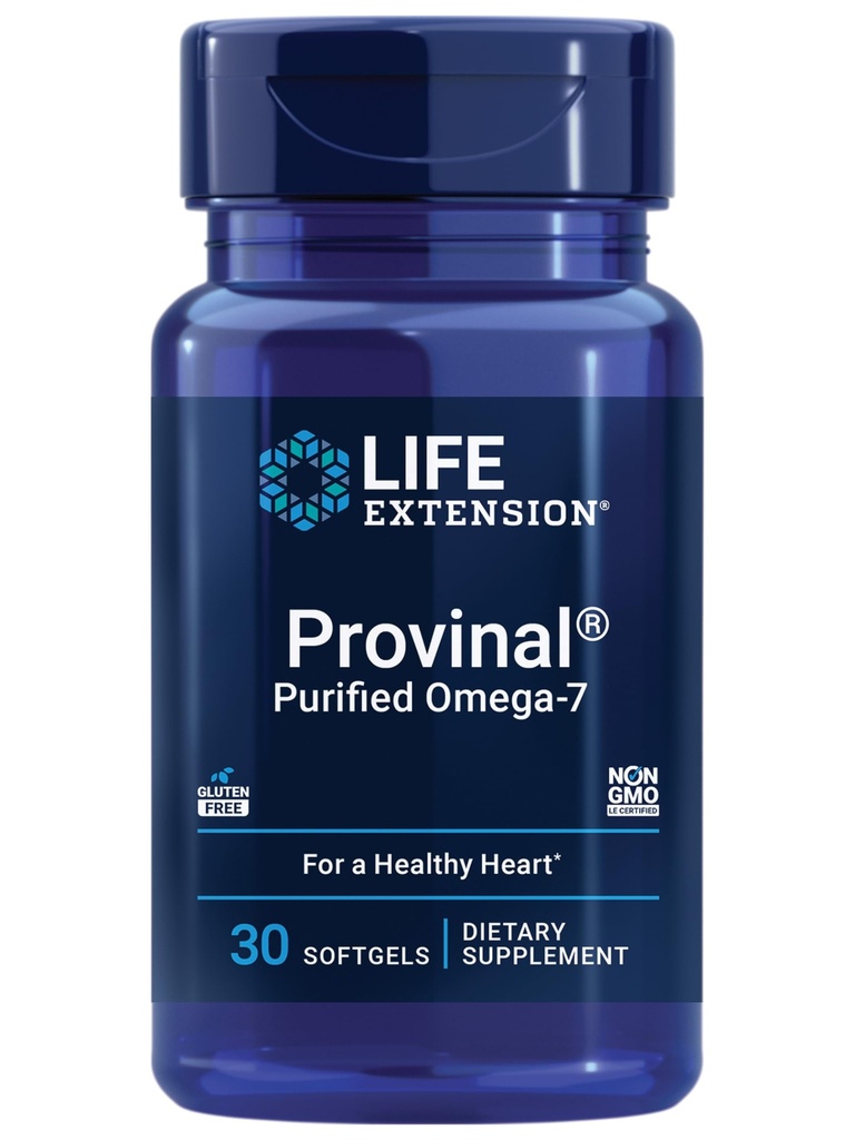 Extensie de viață Provinal Purified Omega-7, acid palmitoleic derivat din ulei marin foarte concentrat, colesterol, trigliceride & heart Health Support, gluten-free, non-GMO, 30 softgels