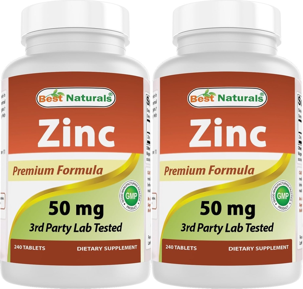 Cel mai bun Naturals Zinc Supliment ca zinc Gluconate 50mg 240 comprimate Pachet de 2