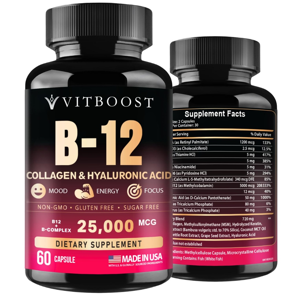 B12 cu acid hialuronic, colagen și Folat 