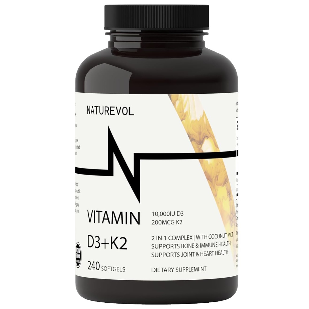 Vitamina D3 + K2 cu ulei de cocos - D3 10000 UI & K2 (MK-7) 200 mcg 