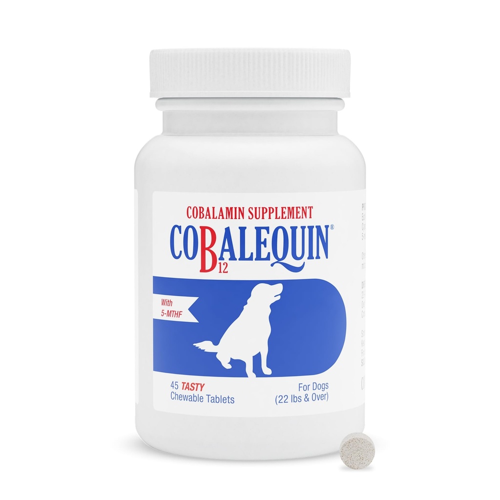Nutramax Laboratories Cobalequin B12 Supliment pentru câini de talie medie pentru câini de talie mare, 45 comprimate masticabile, pui hidrolizat, 2.08 uncii