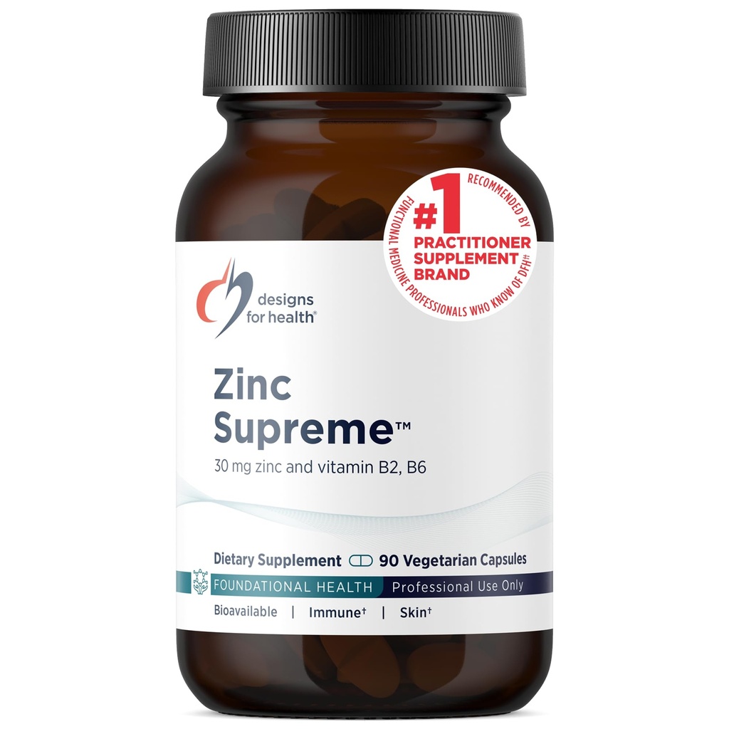 Design-uri pentru sănătate Zinc Supreme - 30 mg zinc Bisglicinat Chelat Supliment cu cofactori Taurina, vitamina B6, B2 + Molybdenum - Supliment de sprijin imun - Vegan + non-GMO (90 capsule)