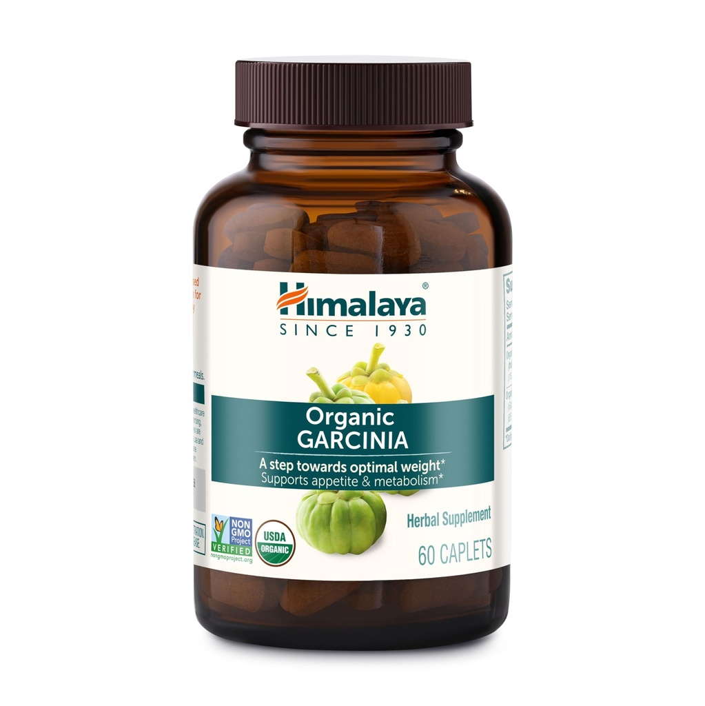 Himalaya Organic Garcinia Cambogia - Herbal Supplement Supporting Greutate, Appetite Control, şi HDL Metabolism - Vegan, Non-GMO, Gluten Free, 600 mg, 60 Caplete