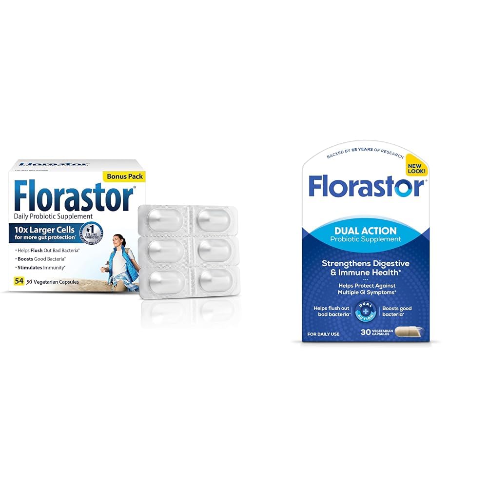 Florastor Probiotice Digestive & Immune Health Bundle with 54 & 30 Capsules, Probiotice pentru femei si barbati, Ajuta la inflorirea Bacteria Bad & Boosts Good with Saccharomyces Boulardii CNCM I-745 Strain