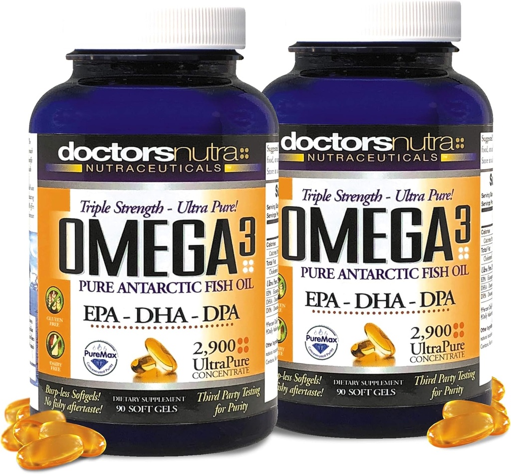 (Pachet de 2) Wild Omega 3 ulei de pește DPA Supliment 2900 Milligrame, EPA-DPA-DHA, SoftGels