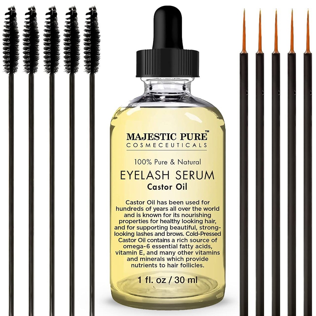 Majestic Pure Castor Oil Gelash Ser - cu celule Apple & Argan Stem - Ser de creștere a genelor pentru gene mai groase, sprâncene și păr - Set gratuit de Mascara Brush & Eyeliner Aplicator - 1 fl oz