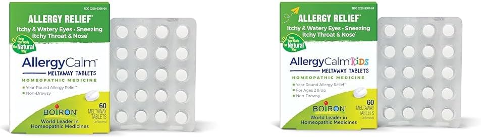 Boiron AllergyCalm Tablete pentru ajutorare alergie Bundle cu adult 60 Conte și copii 60 Conte