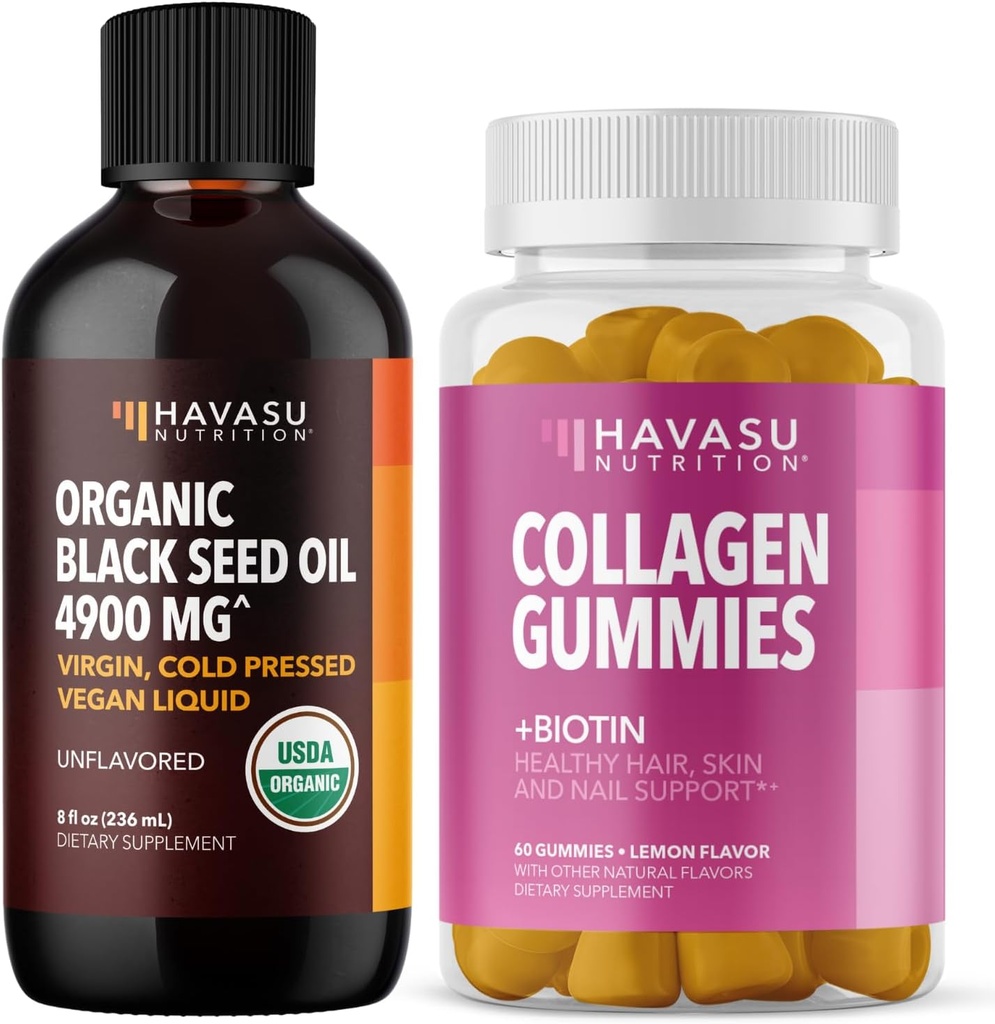 HAVASU NUTRITION Lichid cu ulei de semințe negru organic + Colagen Gummie Bundle