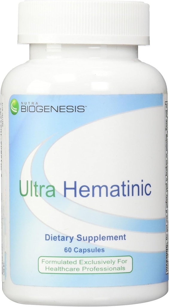 Nutra BioGenesis - Ultra Hematinic - Fier, B Vitamine şi cupru pentru absorbţia fierului, suport RBC şi energie - 60 Capsule