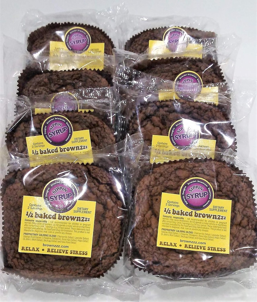 1/2 Baked Brownzzz - Relaxați-vă și ușurați stresul - Qty. din 8 în cutie - Supliment alimentar cu musetel, Lavender, Valerian, sunătoare și mai mult (8)