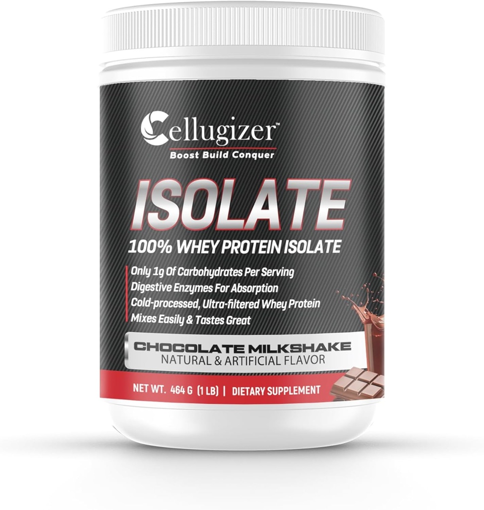 Cellugizer 100% Whey Izolat 1lb, Ciocolata I 25g Proteina, Digesting rapid I 0g Zahăr, Carb scăzut