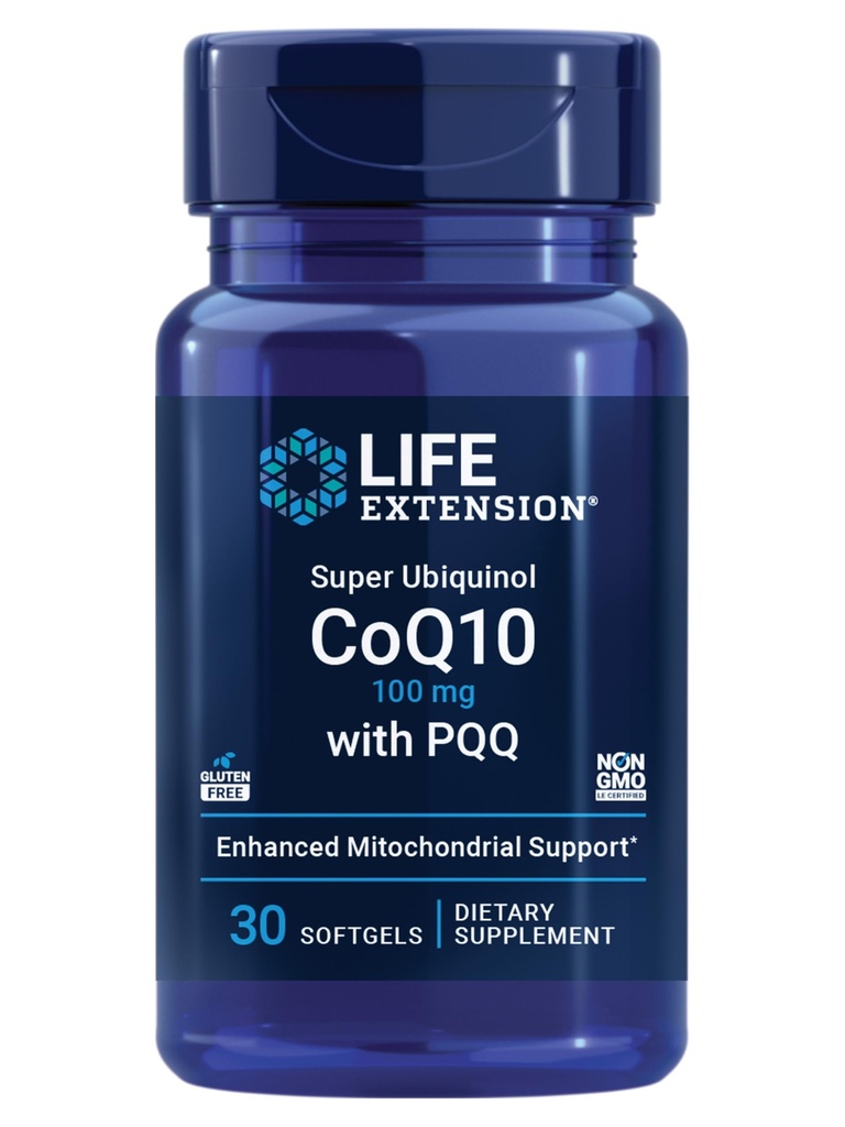 Extensie de viață Super Ubichinol CoQ10 cu PQQ, coenzima Q10, tiazolochinolină Quinonă, Suplimentul pentru sănătatea inimii, Absorbție maximă, 100 mg, Non-GMO, Gluten-Free, 30 softgels