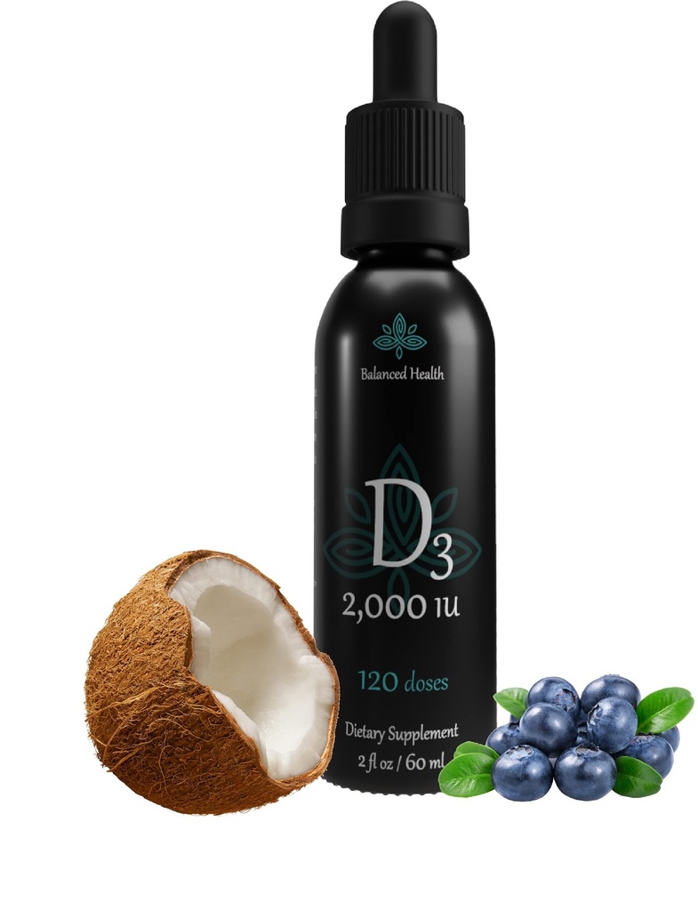 Echilibrul de sănătate D3 2000 UI, 2 Fl Oz, 120 doze, aromă de afine, picături de vitamina D lichid w MCT ulei pentru absorbţie mai rapidă, non OMG Vegetarian Safe