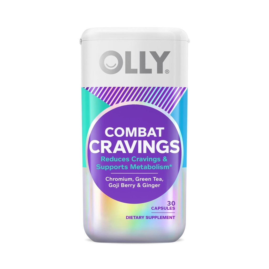OLLY Combat Cravings, Metabolism & Energy Supplement, 1000 mcg Crom, Ceai Verde, Goji Berry, Ginger - 30 Conte