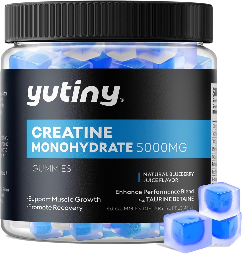 Creatina Monohidrat Gumiile umplute, Creatine Monohidrat Chews pentru bărbaţi şi femei, Extra Putere pentru creşterea musculară, Aroma de afine, 60 Chembables, 1 lună de aprovizionare